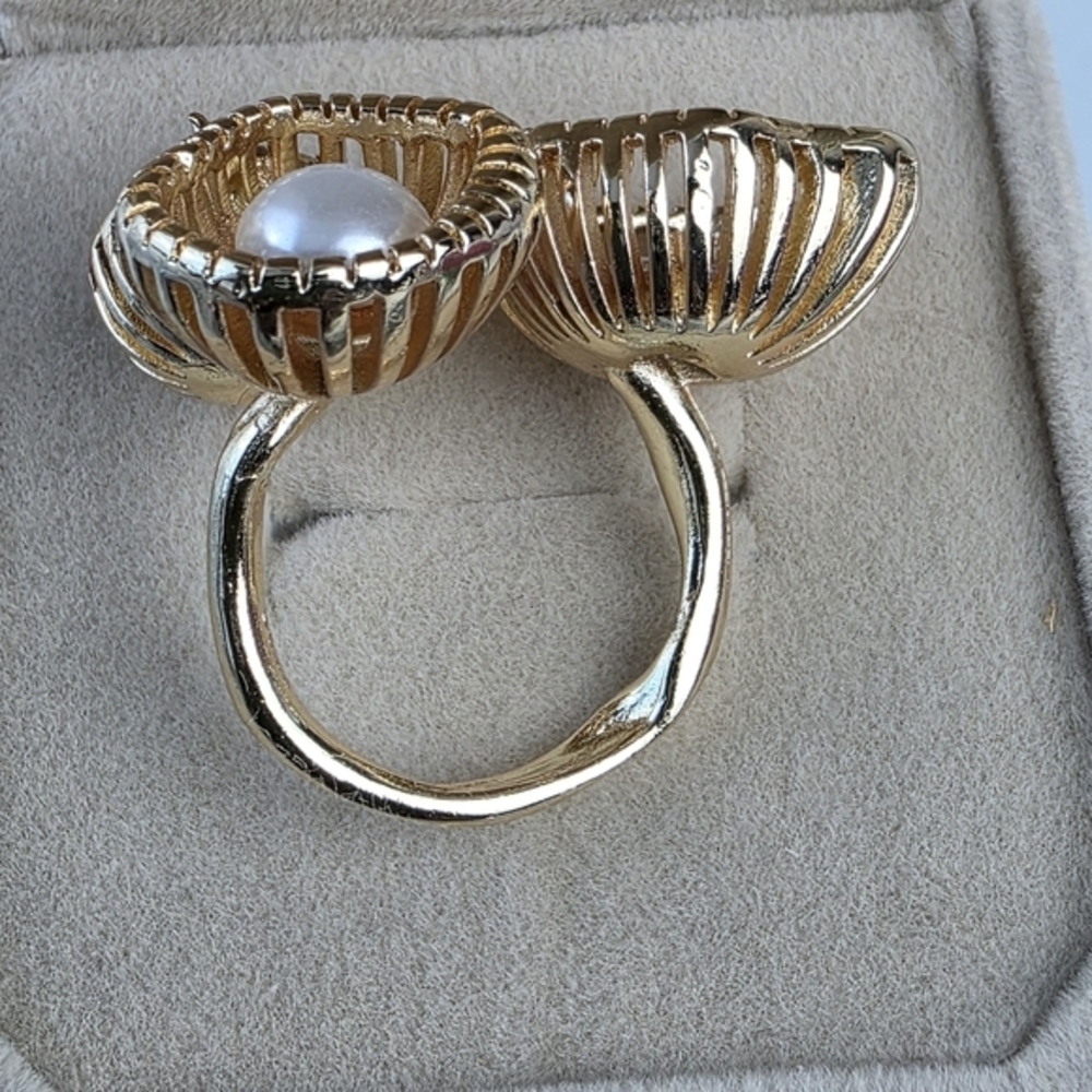 14K Gold Plated‎ Sterling Pearl CZ Ring - Picture 2 of 9